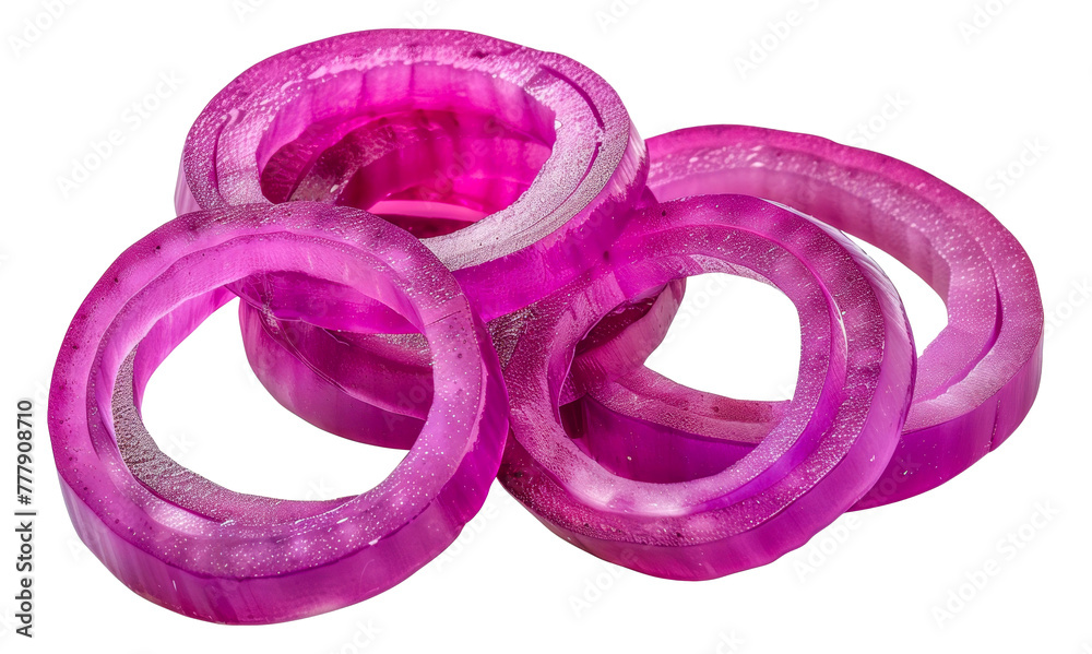 A close up of five purple onion rings, cut out - stock png. A close up of five purple onion rings, cut out - stock png.