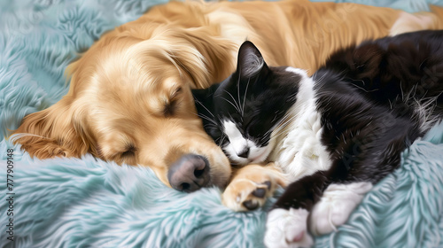 Harmony in Rest - Dog and Cat Sleeping Together
