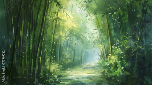 Peaceful meditation in a bamboo forest, impressionistic,