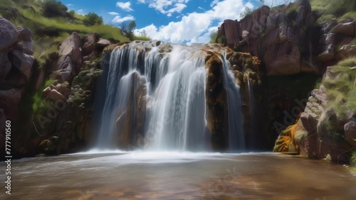 A once majestic waterfall reduced to a trickle its rocks disintegrating from years of acidic rainfall a heartbreaking symbol of natures fallen angels. photo