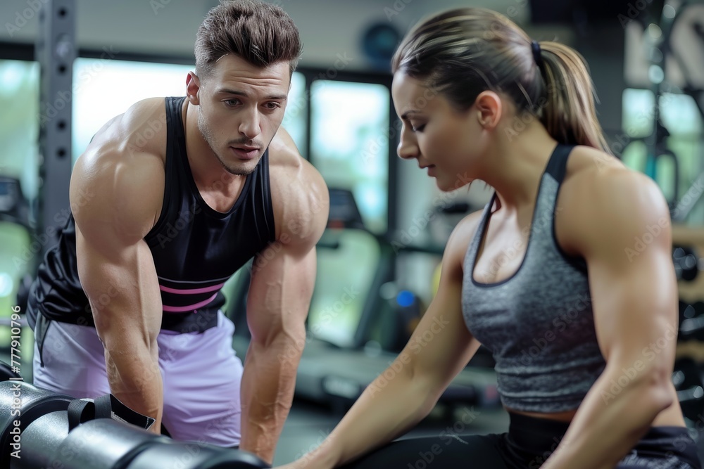 Man and Woman Working Out in Gym Man and Woman Working Out in Gym