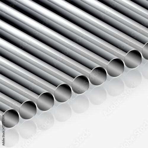 realistic metallic iron tube equipment background for construction