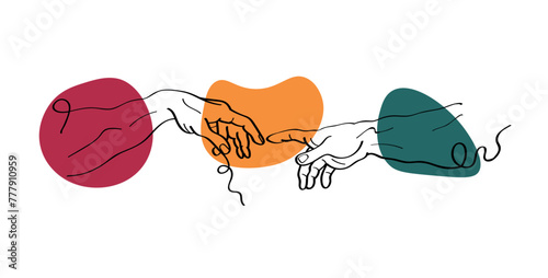 Abstract line art of two hands creation of adam, michelangelo vector lines