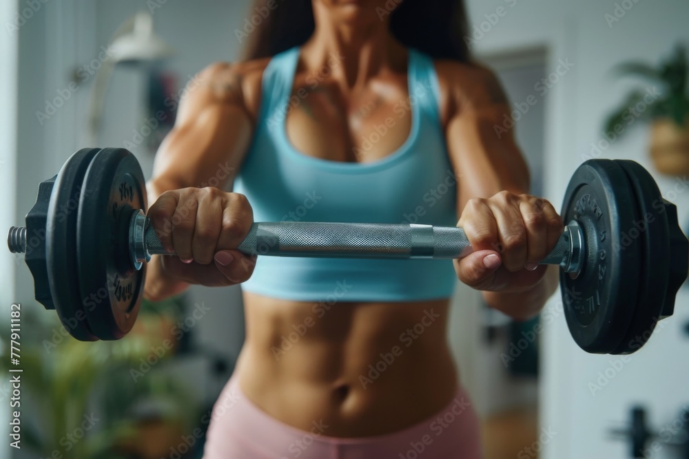Woman Lifting Barbell in Gym Woman Lifting Barbell in Gym