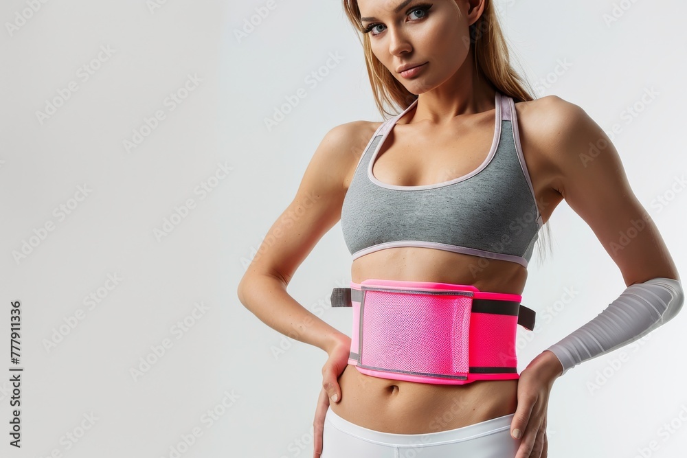 Fototapeta premium Woman in Sports Bra With Pink Belt Around Waist