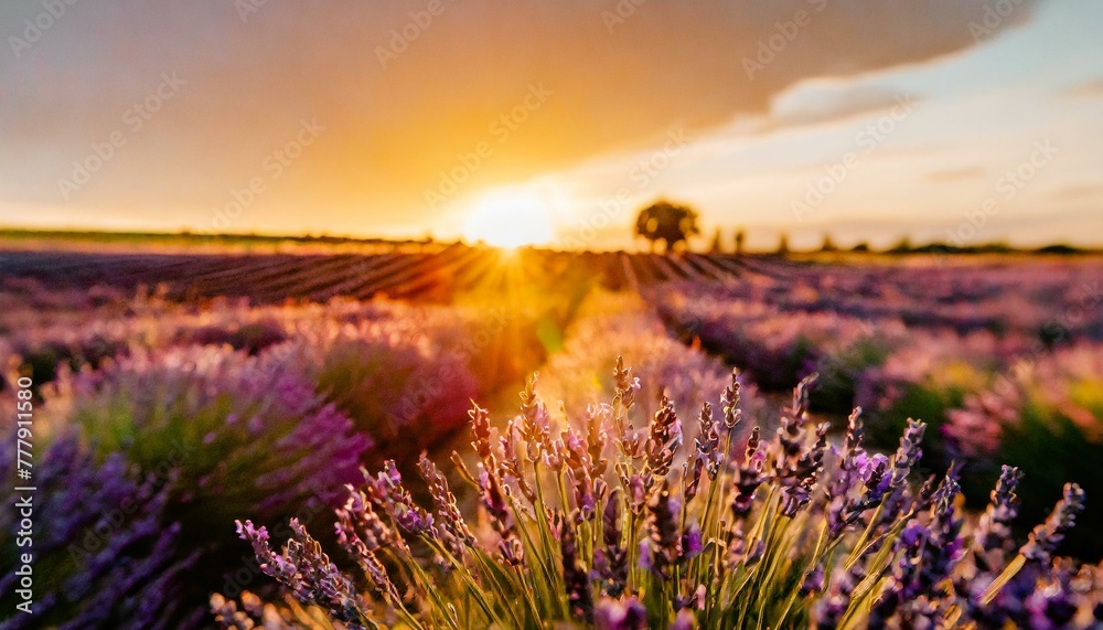 Lavender illuminated by the setting sun. Lavender illuminated by the setting sun.