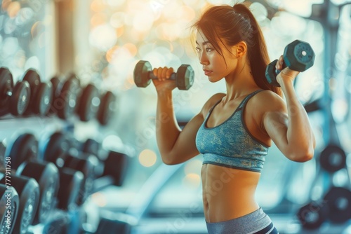 Woman Lifting Dumbbells in Gym