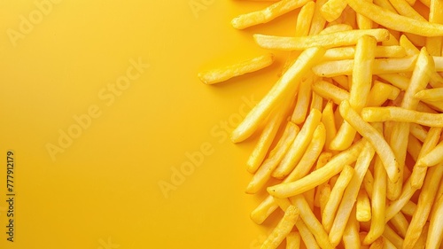 Vibrant Golden French Fries Graphic Wallpaper with Abundant Copy Space for Culinary or Fast Food Concepts