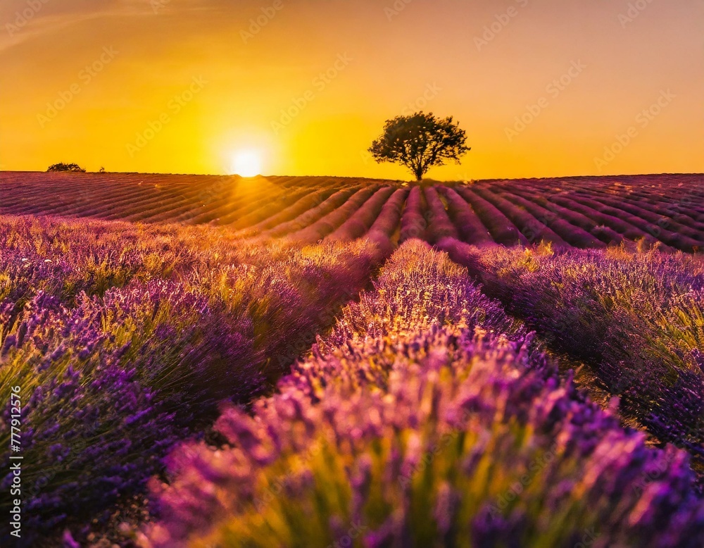 Lavender illuminated by the setting sun.