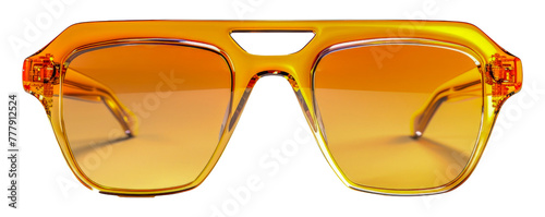 A pair of yellow sunglasses with a black frame, cut out - stock png.