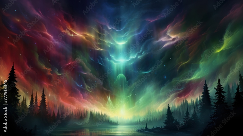 Obraz premium Digital Aurora, Witnessing Abstract Phenomena in the Technological Sky