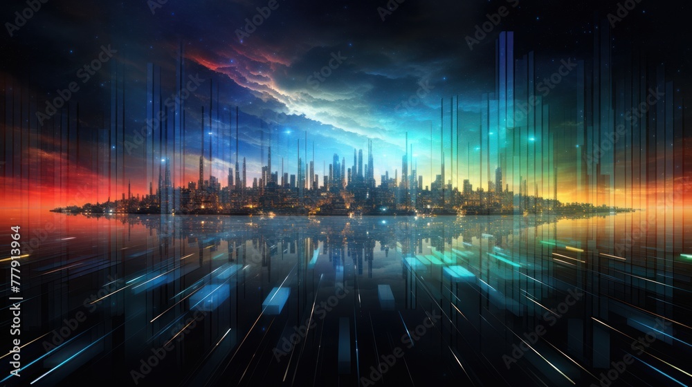 Obraz premium Digital Aurora, Witnessing Abstract Phenomena in the Technological Sky