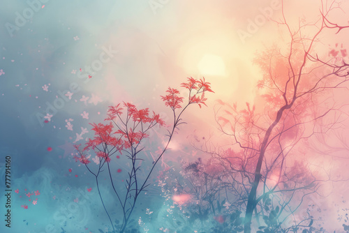 Nature Balance Flowers and Trees in Pastel Art