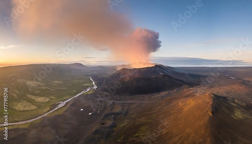 aerial panorama of the litli hrutur volcanic eruption fagradalsfjall iceland