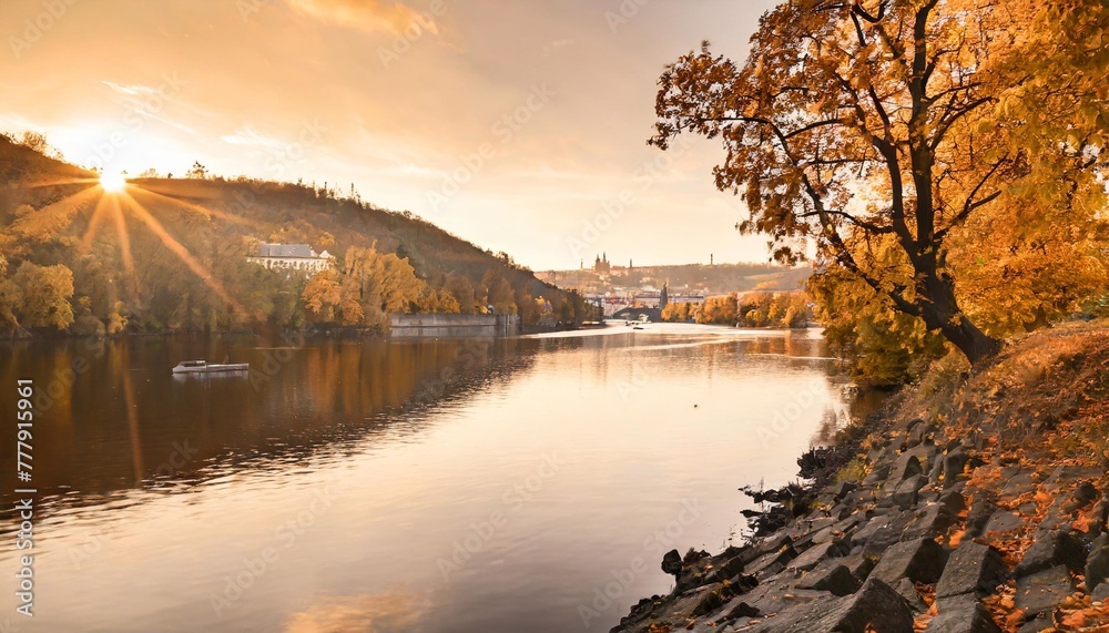 autumnal landscape river vltava czech republic europe