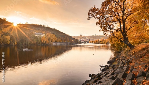 autumnal landscape river vltava czech republic europe photo