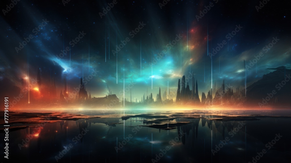 Obraz premium Digital Aurora, Witnessing Abstract Phenomena in the Technological Sky