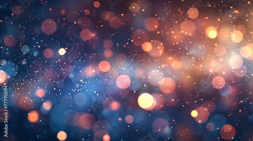 Abstract festive blurred background with beautiful glowing particles and round bokeh