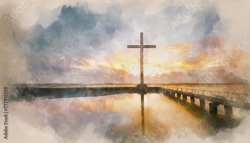cross on abstract watercolor background