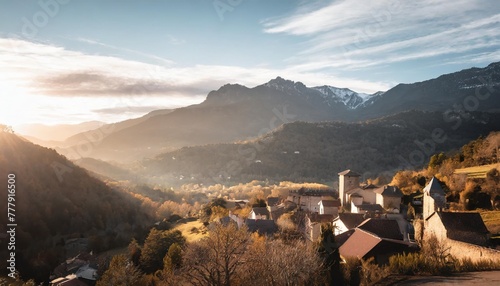 village de montagne dans les pyrenees ariegeoises dans le sud ouest de la france