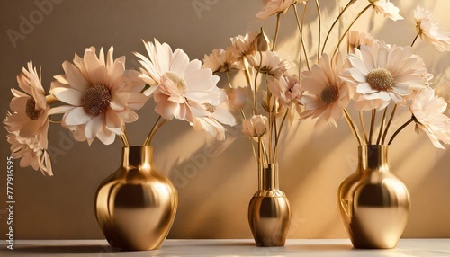 modern abstract metal elements texture background flowers plants vases with flowers