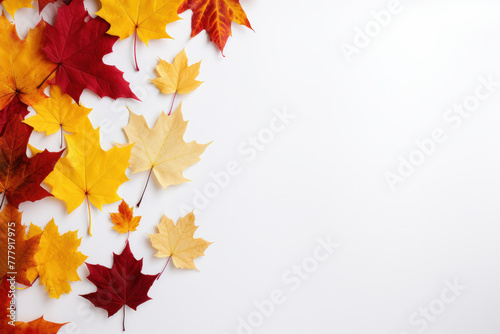Autumn leaves in vibrant Thanksgiving colors  creating a warm  festive background AI Generative.