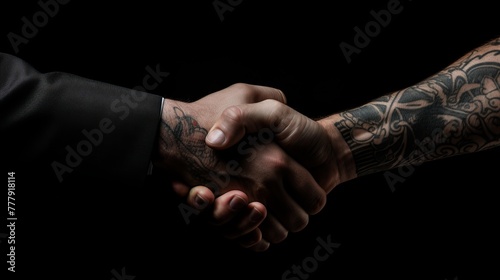 Tattoo Handshake two businessmen signifies successful agreement Black Background 