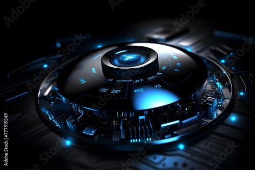 Futuristic Innovation Technology Cyber System Digital Render in Dark Blue Tones