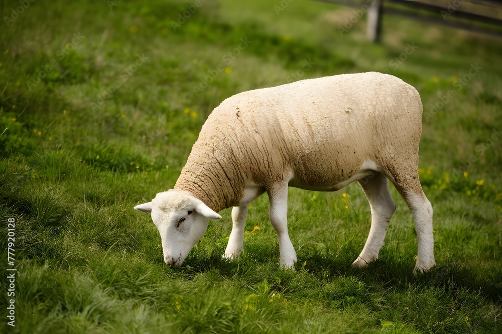 Ewe grazing peacefully in rustic farm setting Ewe grazing peacefully in rustic farm setting