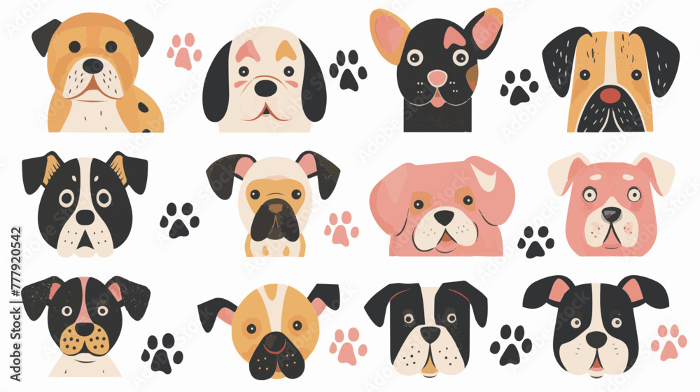 Naklejka premium Hand drawn abstract dogs, puppy, flat icons set. Color isolated illustrations. 