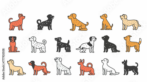 Hand drawn abstract dogs, puppy, flat icons set. Color isolated illustrations. 