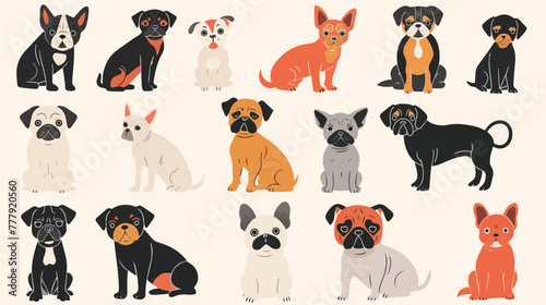 Hand drawn abstract dogs, puppy, flat icons set. Color isolated illustrations. 