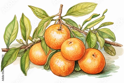 A bunch of ripe Orange s,  watercolor illustration clipart, 1500s, isolated on white background watercolor tone, pastel, 3D Animator photo