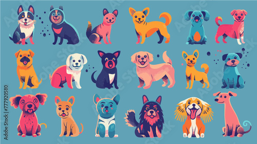 Hand drawn abstract dogs, puppy, flat icons set. Color isolated illustrations. 