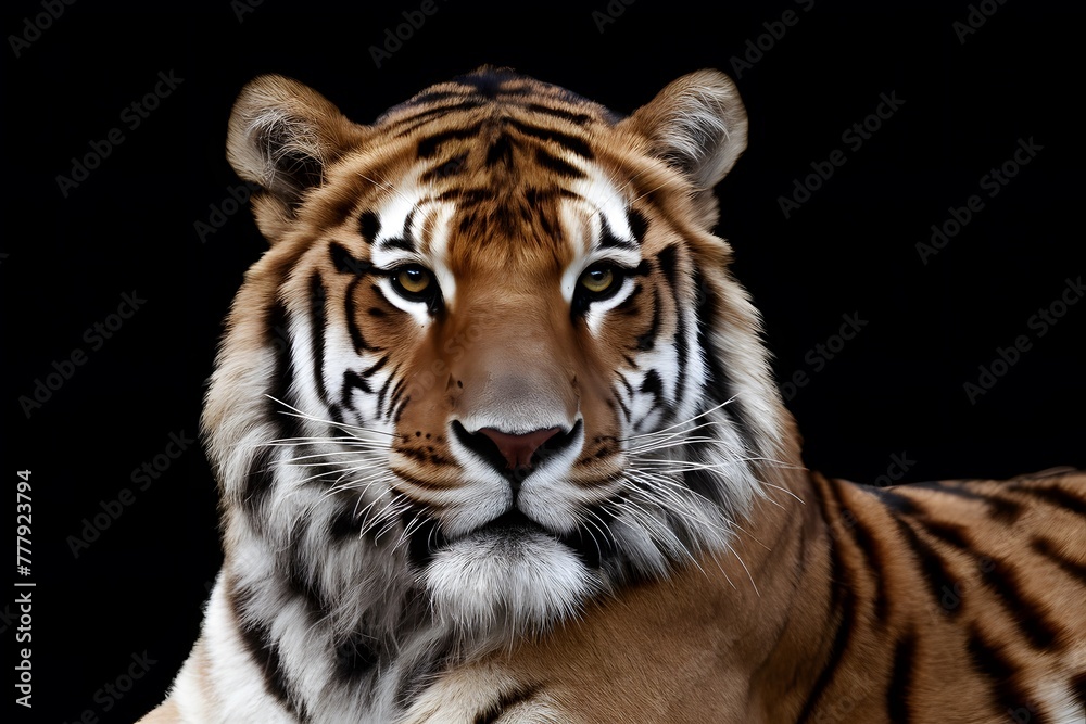 Fototapeta premium Free tiger or lion portrait stands out on dark background