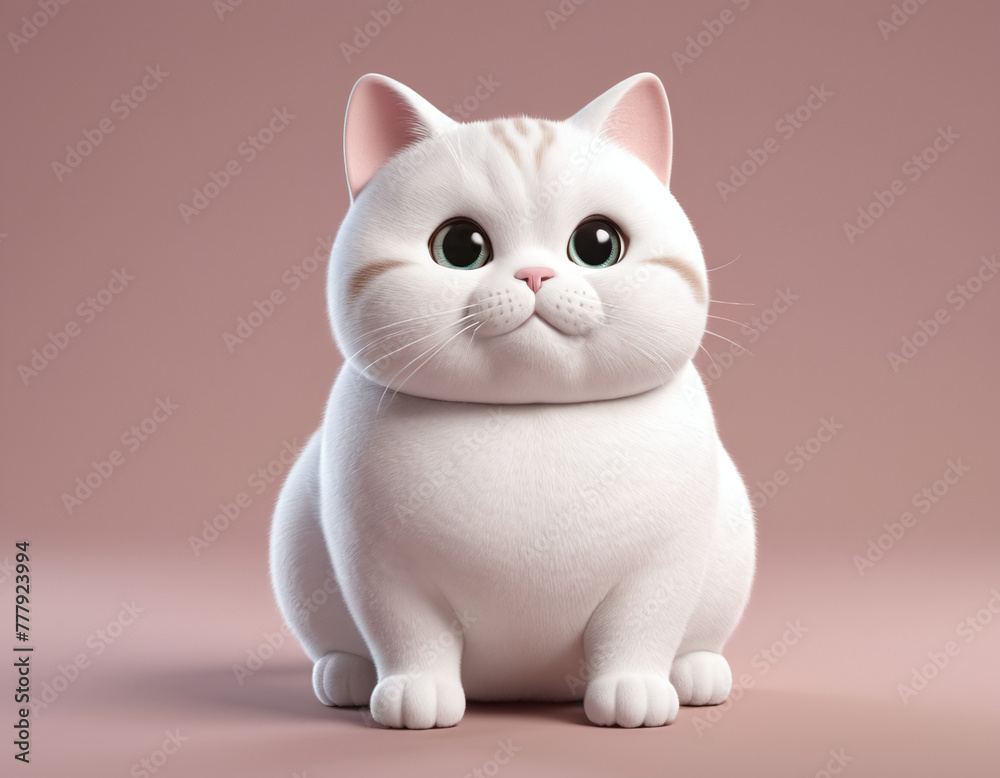 3d render cute white overweight obess fat cat