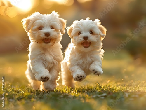 White fluffy Maltese puppies full of joy and energy