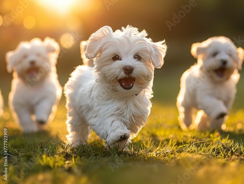 White fluffy Maltese puppies full of joy and energy