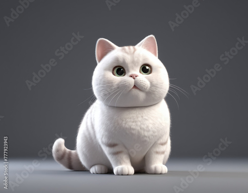 3d render cute white overweight obess fat cat © vian