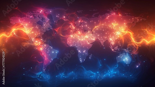 A heat map of the world showing live trading volumes by country, informative and vibrant photo