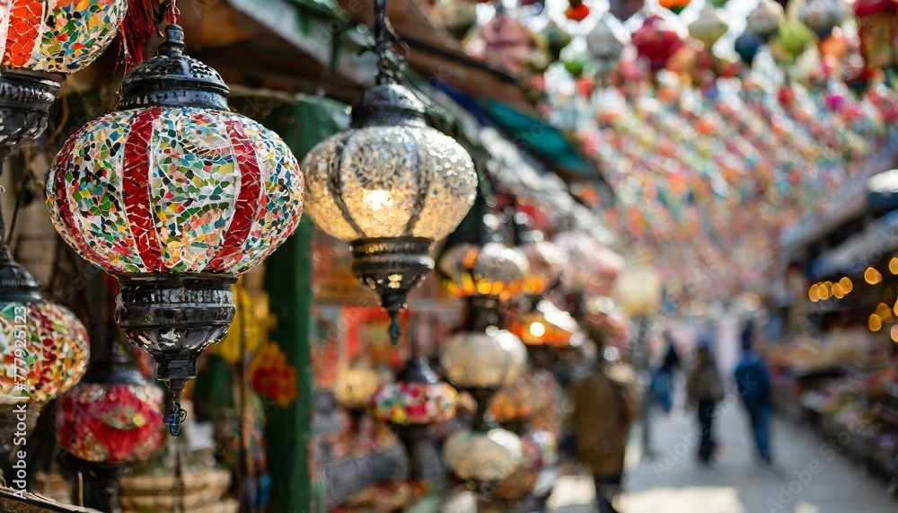 traditional turkish lanterns on the market background 