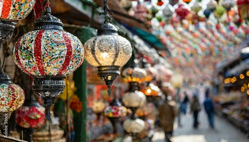 traditional turkish lanterns on the market background 