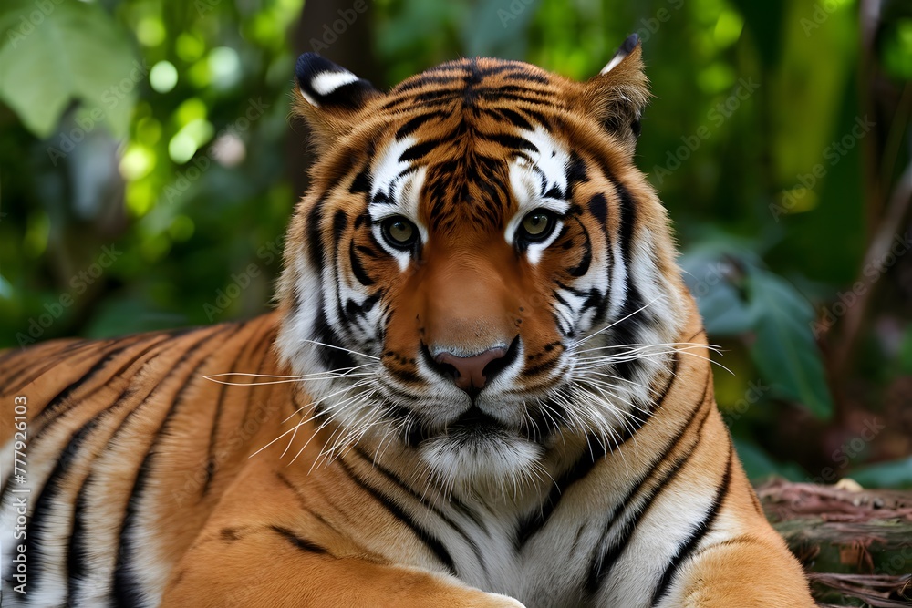 Image Bengal tigers majestic gaze exudes danger in tropical rainforest Image Bengal tigers majestic gaze exudes danger in tropical rainforest