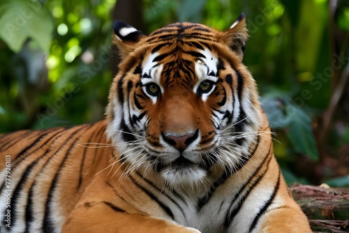 Image Bengal tigers majestic gaze exudes danger in tropical rainforest © Muhammad Ishaq