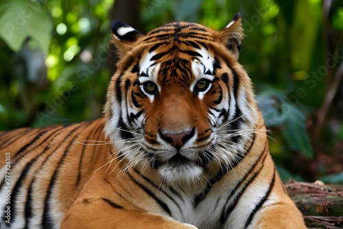 Image Bengal tigers majestic gaze exudes danger in tropical rainforest