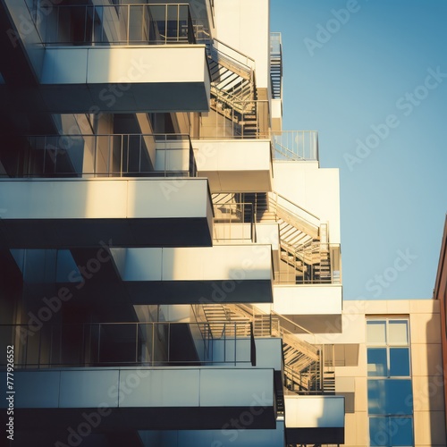 Urban Residence with  Staircase. Abstract architecture Play with light and shadow from natural light. © Littleforest Stocker