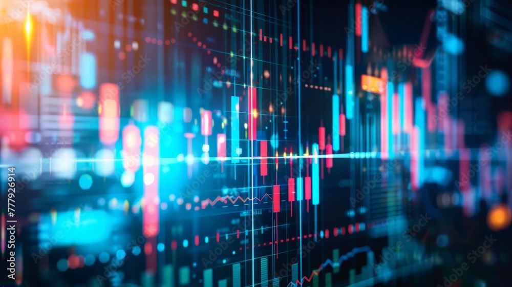 Chart of business data graph diagram and growth financial graphic report information on futuristic finance glass screen display background