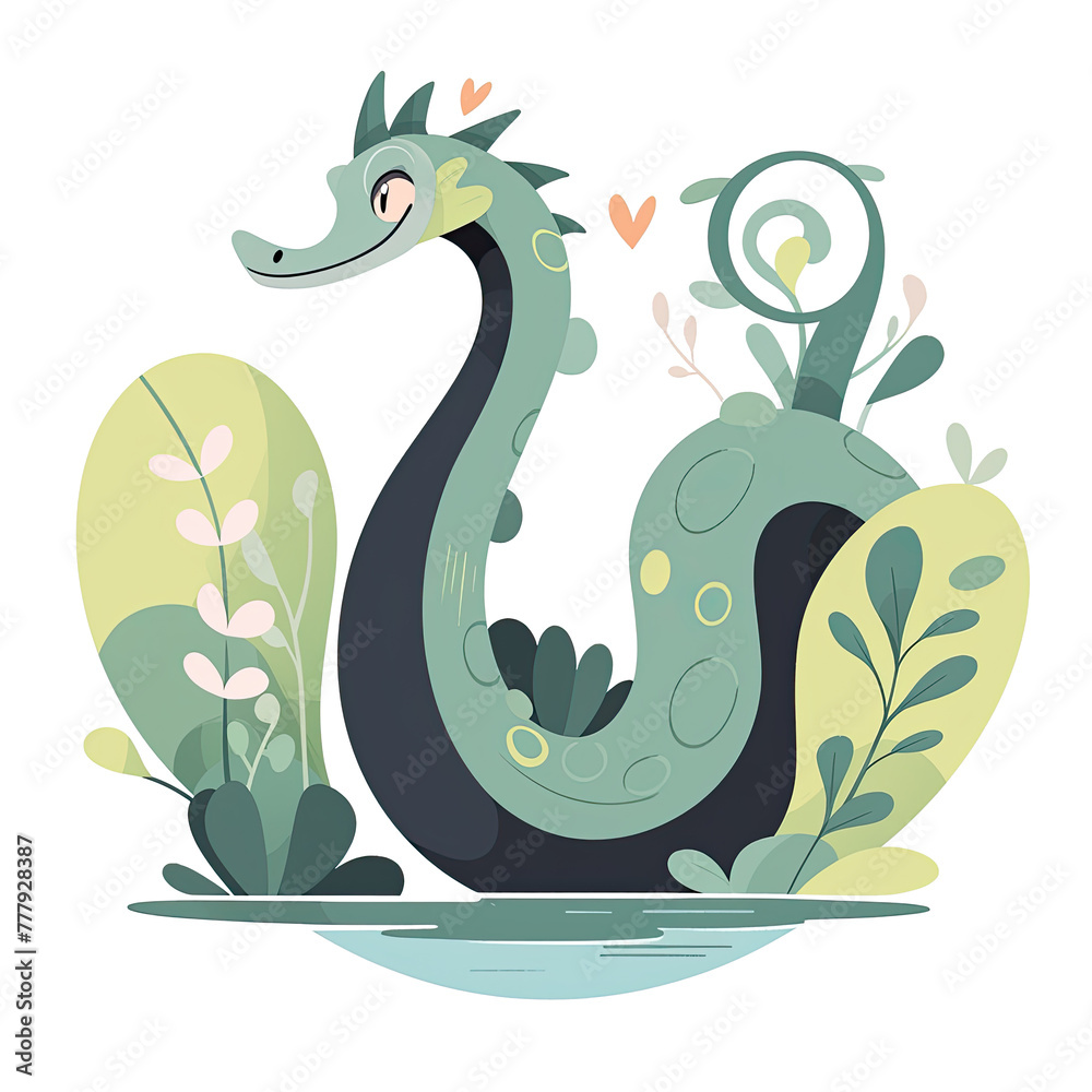 Fototapeta premium an illustration of ogopogo and green plants growing