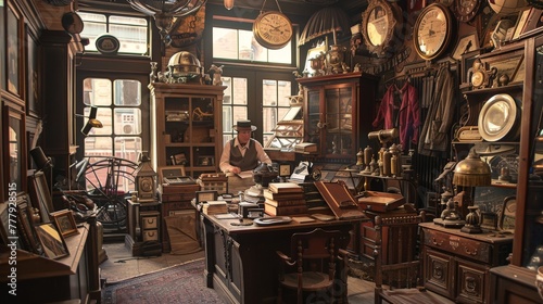 The interior of a pawnbroker's shop, filled with the faded grandeur of forgotten treasures photo