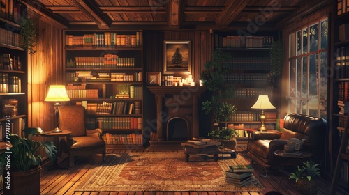 Escape into the tranquility of a cozy summer evening, where the ambiance is set by the soft lighting, the comforting presence of books, and the aroma of freshly brewed coffee